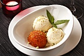 Gajar halwa (Carrot dessert and vanilla ice cream, India)