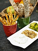 Cheese straws with herb soft cheese and pumpkin seeds