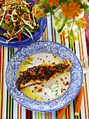 Salmon with Asian spices and salad