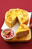 Veal pie with cranberry and horseradish sauce