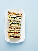 Plate of sandwiches from above