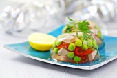Ham, peas and red peppers in aspic