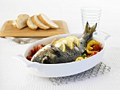 Bream on mixed vegetables