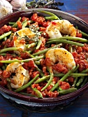 King prawns with beans and tomatoes