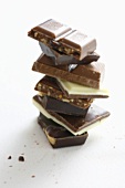 Pieces of chocolate, in a pile