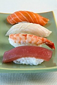 Four different nigiri sushi