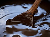 Melted chocolate with wooden spoon