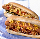 Texas chili dog with minced beef & red kidney beans, hot dog