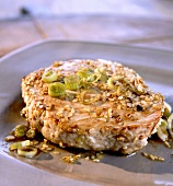 Tuna steak with sesame seeds and spring onions