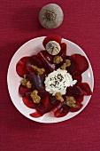 Beetroot carpaccio with fig vinaigrette and goat's cheese