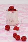 Raspberry yoghurt with fresh raspberries