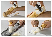 Peeling, grating and scraping horseradish