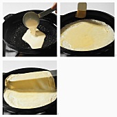 Frying a pancake in a frying pan