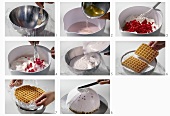 Making a redcurrant dome cake with waffle base