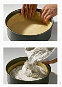 Making poppy seed cheesecake in springform pan