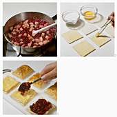 Making puff pastry squares with apple & cranberry filling