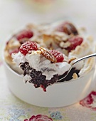 Chocolate pudding with raspberry meringue