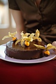 Chocolate cake with physalis