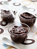 Chocolate mousse in three glass dishes