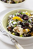 Rice with turkey, red kidney beans and peppers