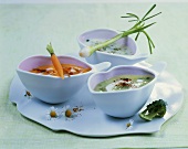 Spring soup, cream of carrot soup & cream of broccoli soup