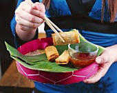 Spring rolls with chilli dip