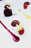 Beetroot puree with chocolate and cherry tomato
