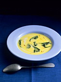 Saffron and coconut soup with spinach