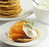 Blini with salmon and crème fraîche