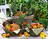 Stillleben mit exotischen Früchten und Aprikosen