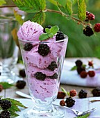 Blackberry ice cream with fresh blackberries