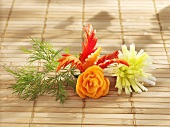 Flowers carved from vegetables