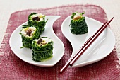 Savoy cabbage leaves with rice & mushroom stuffing (sushi style)