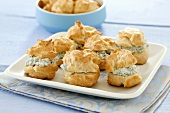 Savoury profiteroles filled with blue cheese