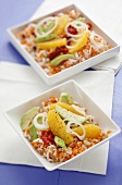 Lentil and rice salad with avocado and oranges