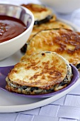 Fried aubergine slices with dip