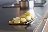 Peeled, sliced potatoes