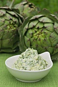 Home-made dill butter, artichokes behind