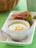 Oeufs cocotte and ham