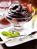 Chocolate mousse with fresh strawberries