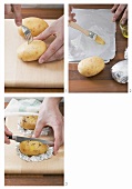 Preparing baked potatoes