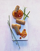 Mini spring rolls with sweet and sour sauce