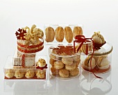 Assorted Christmas biscuits in clear biscuit boxes