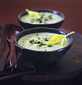 Cream of vegetable soup with pistachios