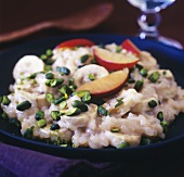 Rice pudding with bananas and pistachios
