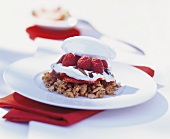 Crispy dessert with raspberries