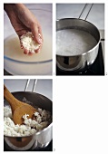 Preparing coconut rice