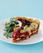 Red pepper, black olive and goat's cheese tart
