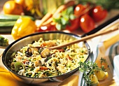 Pan-cooked seafood and pasta