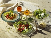 Three plates of salad